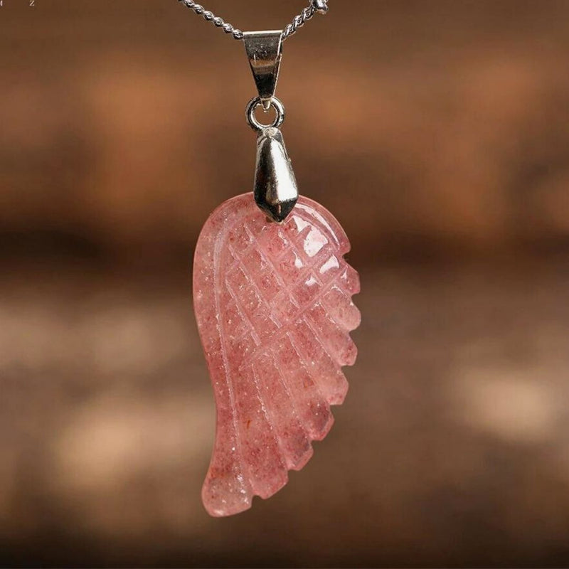 Pendentif &quot;Aile d&#39;Ange&quot; en Pierre Naturelle - Quartz Fraise - L&#39;Arbre des Chakras