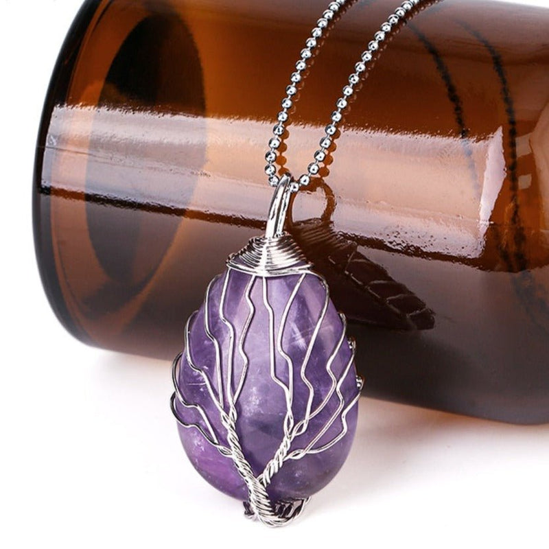 Pendentif Arbre de Guérison en Pierre Naturelle - Améthyste - L&#39;Arbre des Chakras