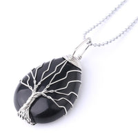 Pendentif Arbre de Guérison en Pierre Naturelle - Onyx Noir - L'Arbre des Chakras