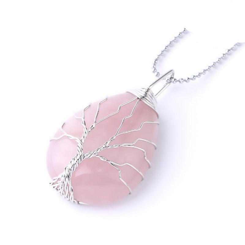 Pendentif Arbre de Guérison en Pierre Naturelle - Quartz Rose - L&#39;Arbre des Chakras