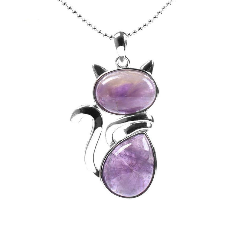 Pendentif Chat en Pierre Naturelle - Améthyste - L'Arbre des Chakras