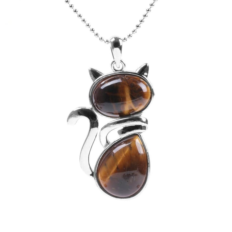 Pendentif Chat en Pierre Naturelle - Oeil de Tigre - L'Arbre des Chakras