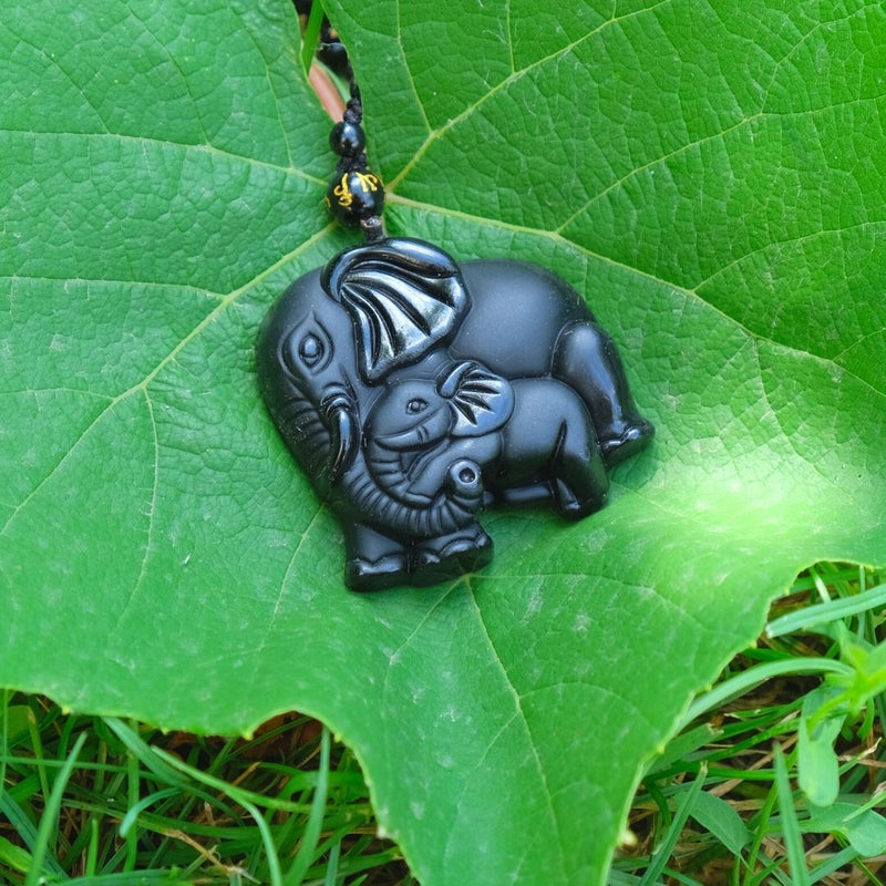 Pendentif "Éléphant" en Obsidienne Noire -  - L'Arbre des Chakras