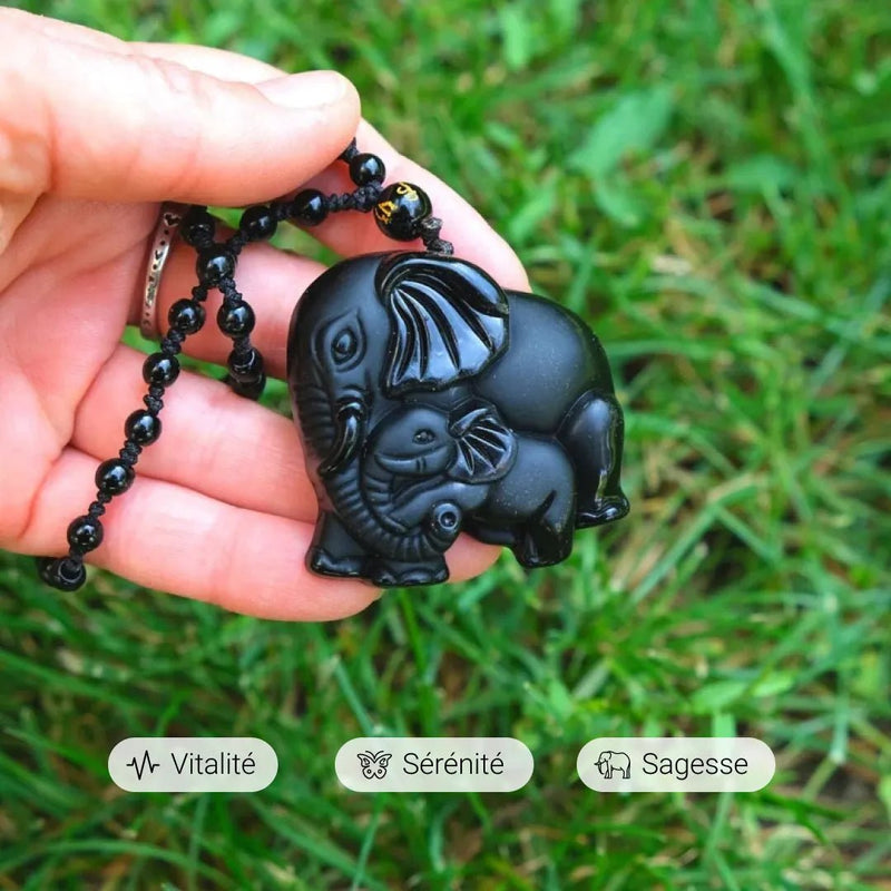 Pendentif "Éléphant" en Obsidienne Noire -  - L'Arbre des Chakras