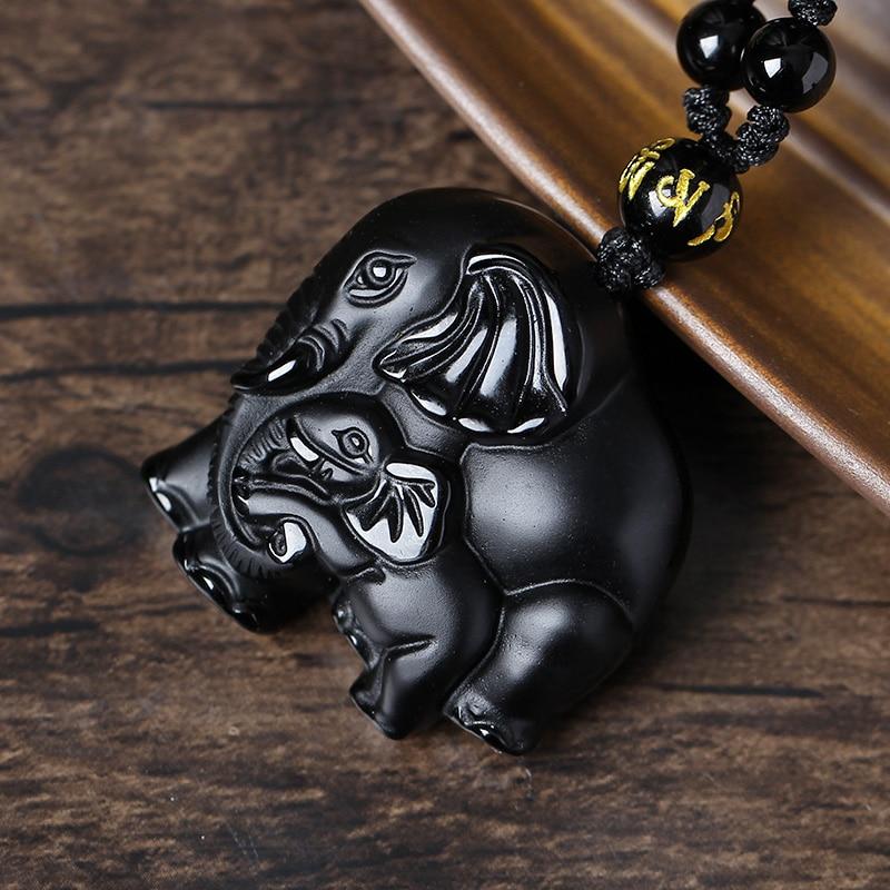 Pendentif "Éléphant" en Obsidienne Noire -  - L'Arbre des Chakras