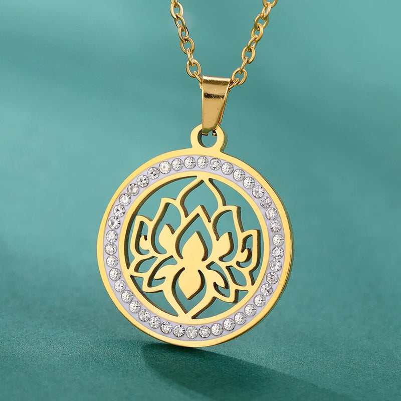 Pendentif &quot;Fleur de Lotus Étincelant&quot; - Or - L&#39;Arbre des Chakras