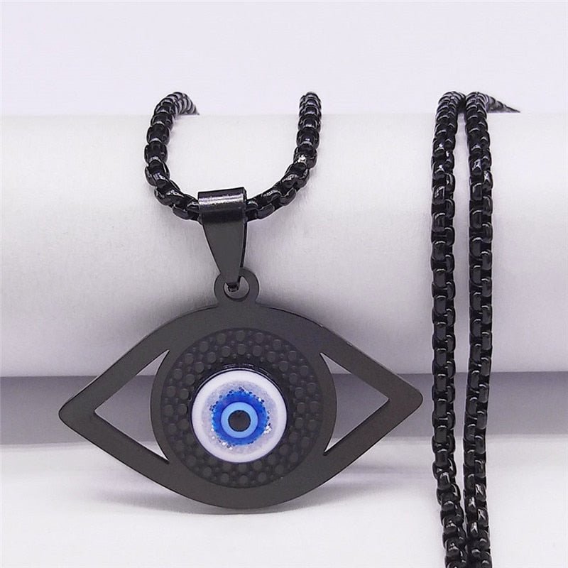 Pendentif Oeil Bleu - Protection du Mauvais Oeil - Noire - L'Arbre des Chakras