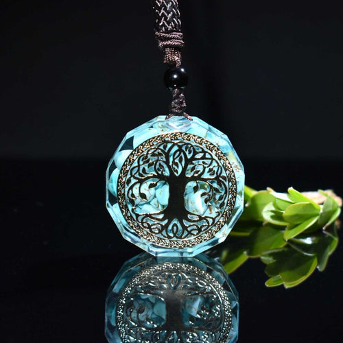 Pendentif Orgonite "Anahata" en Turquoise - Arbre Argent - L'Arbre des Chakras