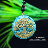 Pendentif Orgonite "Anahata" en Turquoise - Arbre Or - L'Arbre des Chakras