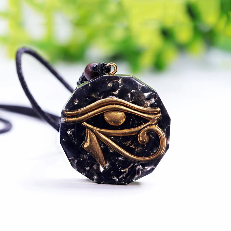 Pendentif Orgonite Oeil d&#39;Horus en Pierres Naturelles - Obsidienne - L&#39;Arbre des Chakras