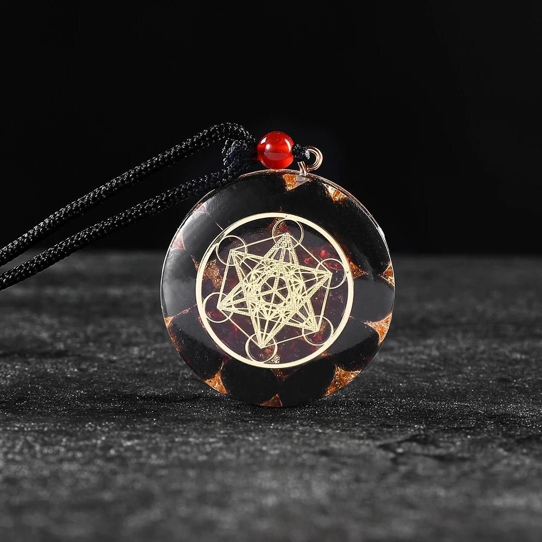 Pendentif Orgonite "Puissance de Métatron" en Obsidienne & Grenat -  - L'Arbre des Chakras