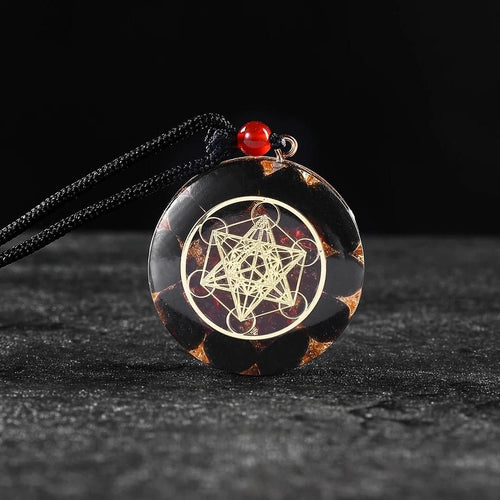 Pendentif Orgonite "Puissance de Métatron" en Obsidienne & Grenat -  - L'Arbre des Chakras