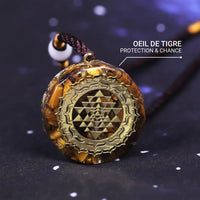 Pendentif Orgonite "Sri Yantra - Protection Sacrée" en Oeil de Tigre -  - L'Arbre des Chakras