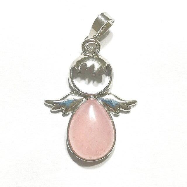 Pendentif Petit Ange et sa Pierre Naturelle - Quartz Rose - L&#39;Arbre des Chakras