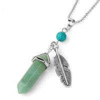 Pendentif Plume et sa Pierre Naturelle - Aventurine Verte - L'Arbre des Chakras