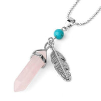 Pendentif Plume et sa Pierre Naturelle - Quartz Rose - L'Arbre des Chakras