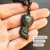 Pendentif "Renard Sage" en Obsidienne Dorée -  - L'Arbre des Chakras