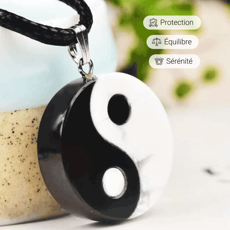 Pendentif &quot;Yin-Yang&quot; en Howlite &amp; Obsidienne Noire -  - L&#39;Arbre des Chakras