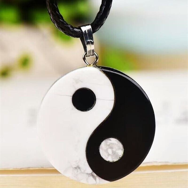 Pendentif &quot;Yin-Yang&quot; en Howlite &amp; Obsidienne Noire -  - L&#39;Arbre des Chakras