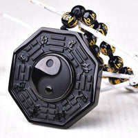 Pendentif "Yin Yang Tai Chi" en Obsidienne Noire - Chaine en corde - L'Arbre des Chakras