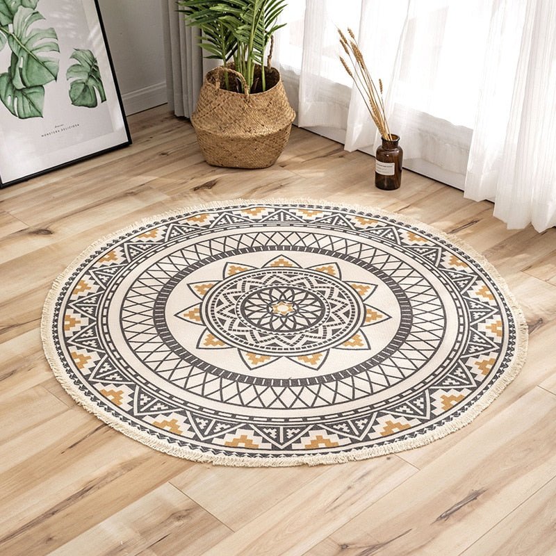 Tapis Rond Ethnique Mandala - Diamètre 90 cm / NO5 - L'Arbre des Chakras