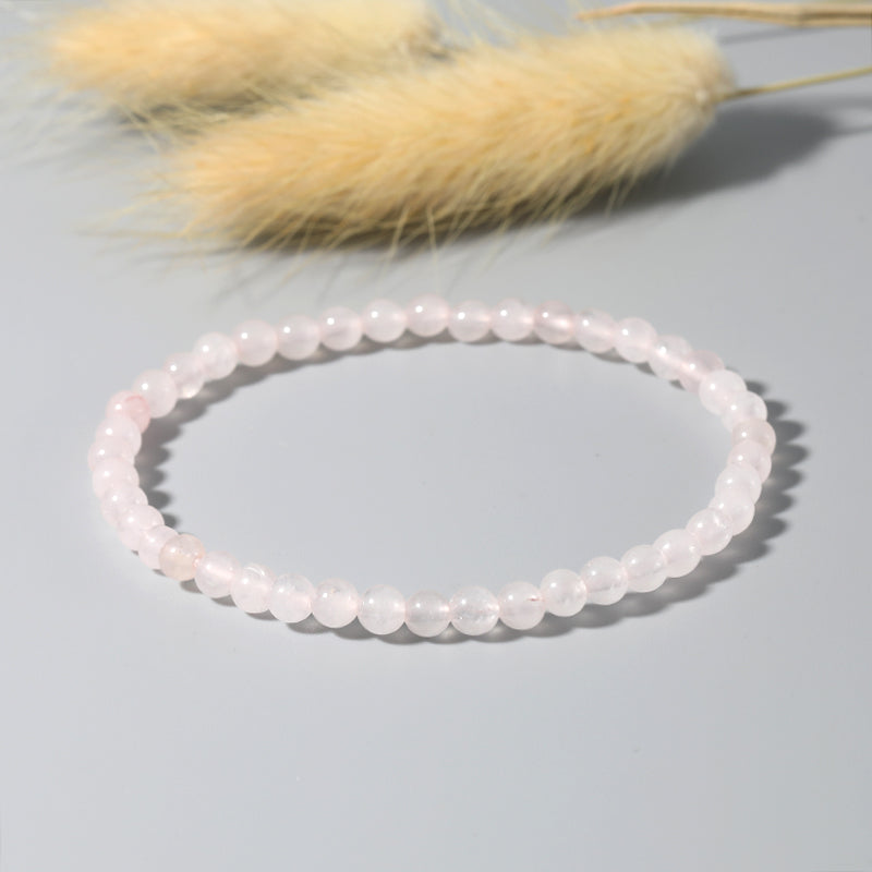 Bracelet Fin en Pierres Naturelles de 4mm - Quartz Rose / 17cm - L&#39;Arbre des Chakras