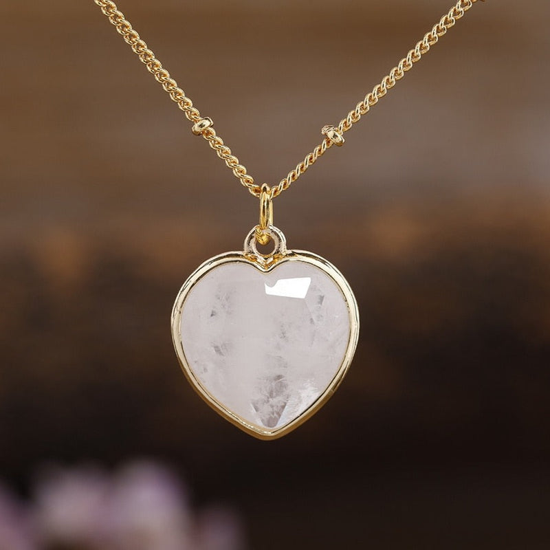 Pendentif Coeur en Pierre Naturelle - Quartz Clair - L&#39;Arbre des Chakras