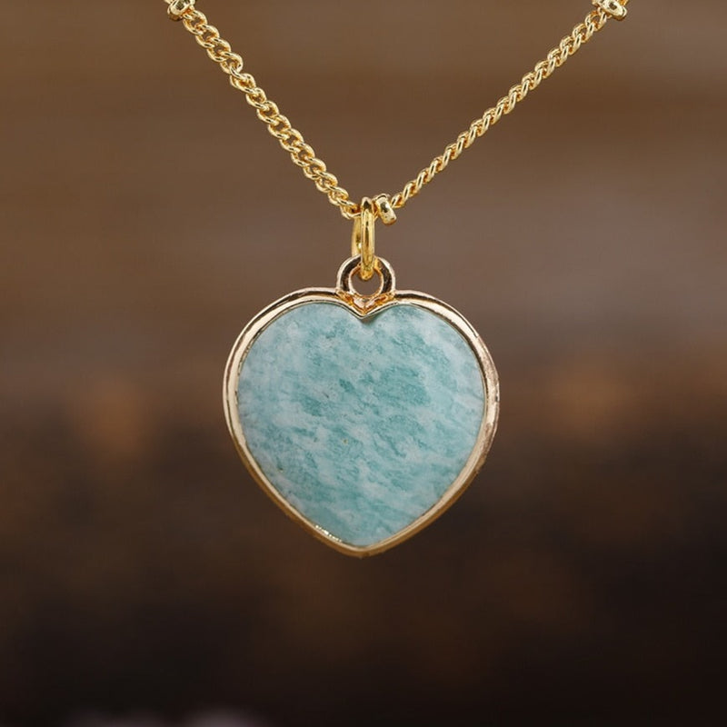 Pendentif Coeur en Pierre Naturelle - Amazonite - L&#39;Arbre des Chakras