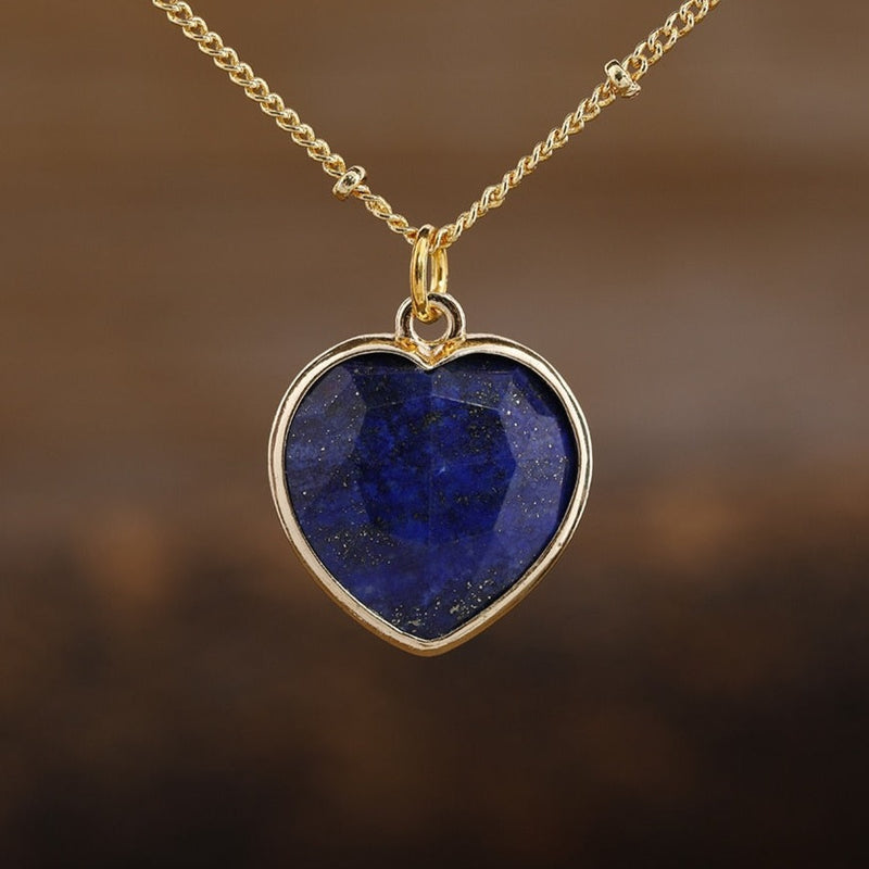 Pendentif Coeur en Pierre Naturelle - Lapis Lazuli - L&#39;Arbre des Chakras