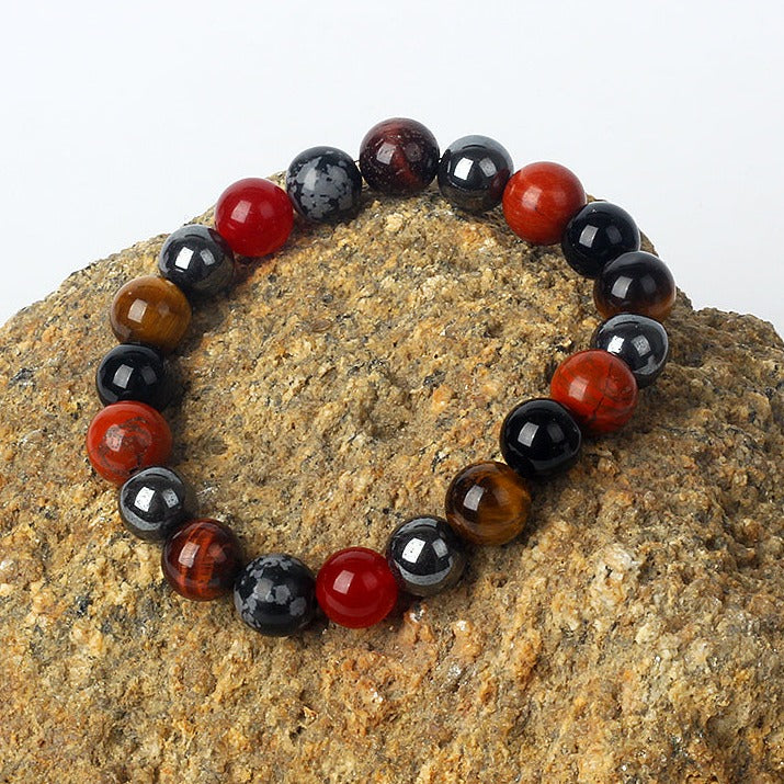 Bracelet "Ancrage & Protection" en Tourmaline, Jaspe Rouge, Hématite & Oeil de Tigre - 6mm / 17cm - L'Arbre des Chakras