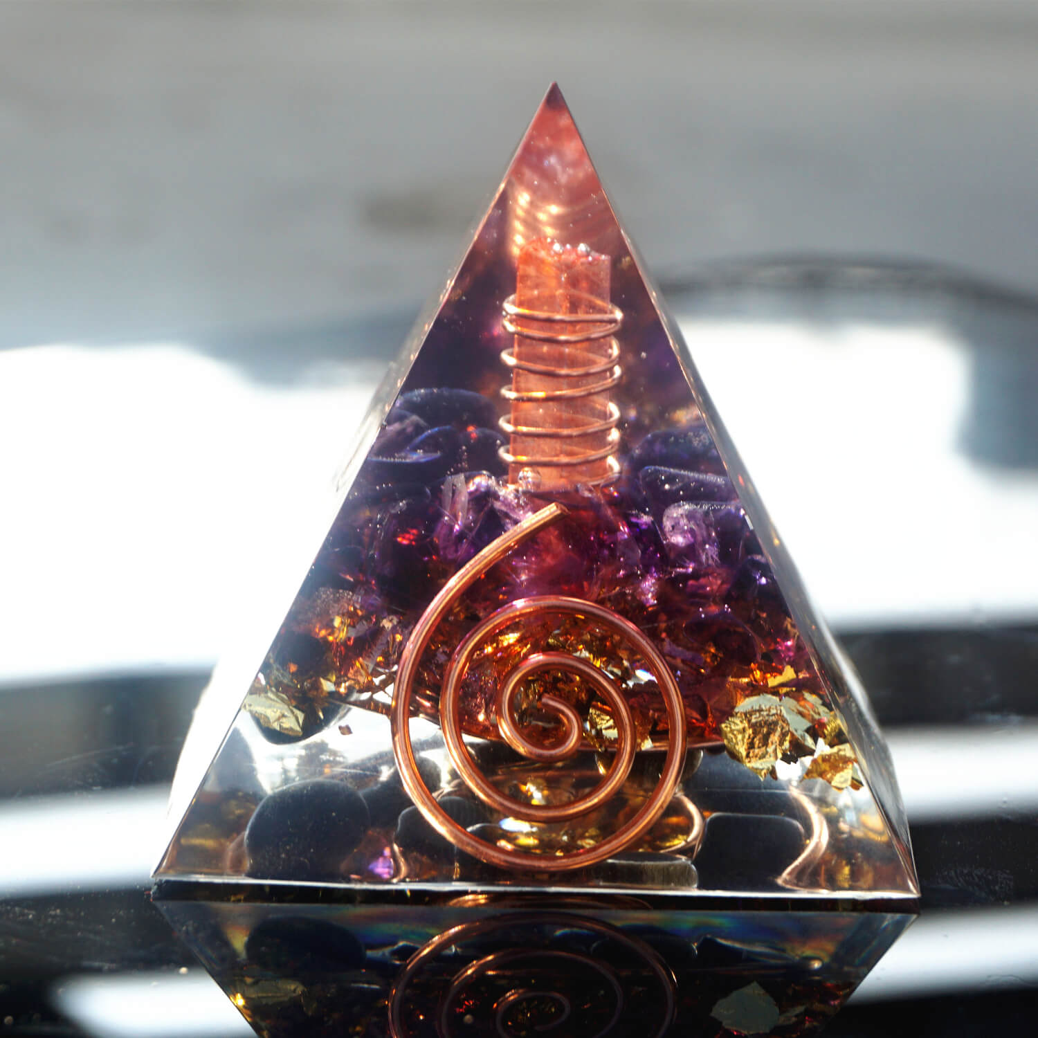Orgonite "Protection Céleste" en Obsidienne & Améthyste -  - L'Arbre des Chakras
