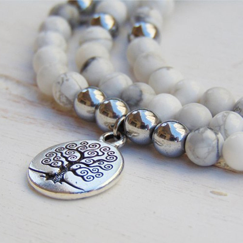 Bracelet Mala "Douceur Féminine" en Howlite - - L'Arbre des Chakras