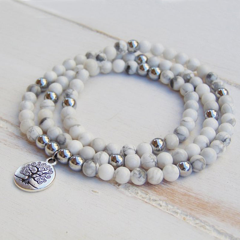 Bracelet Mala "Douceur Féminine" en Howlite - - L'Arbre des Chakras