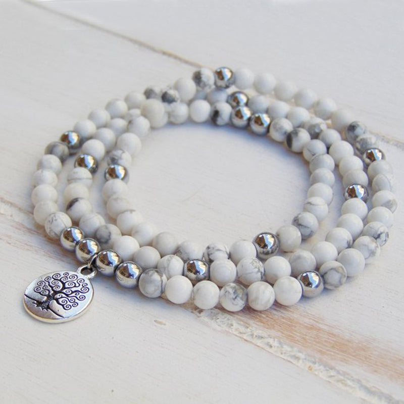 Bracelet Mala &quot;Bien-être Féminin&quot; en Howlite -  - L&#39;Arbre des Chakras