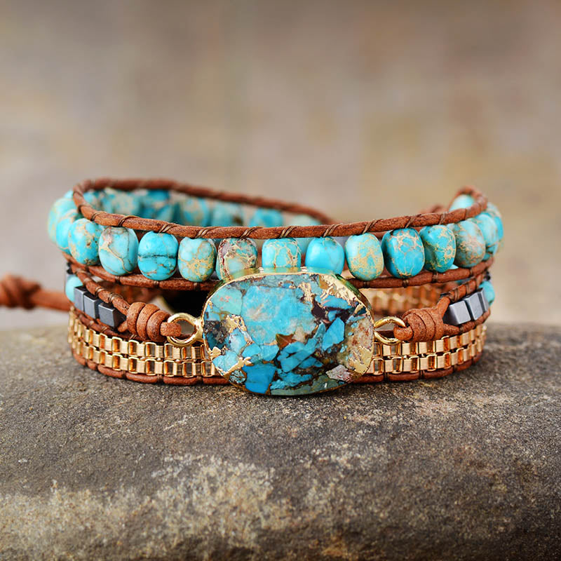 Bracelet Wrap "Énergie Apaisante" en Turquoise -  - L'Arbre des Chakras