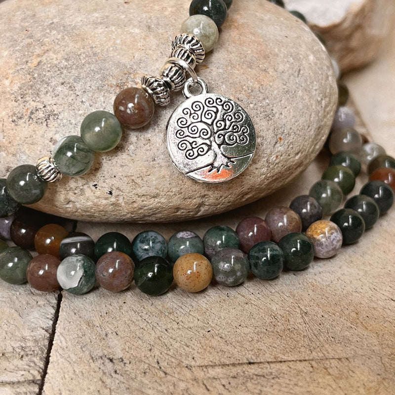 Bracelet Mala &quot;Énergie Lumineuse&quot; en Agate Indienne - Arbre de Vie - L&#39;Arbre des Chakras