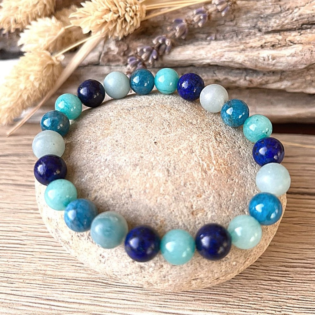 Bracelet "Océan" en Amazonite, Lapis Lazuli, Aigue-Marine & Apatite - - L'Arbre des Chakras