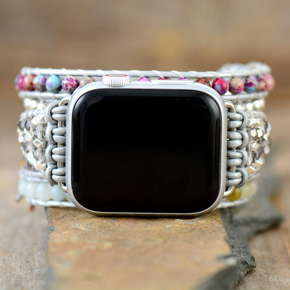 Bracelet Wrap Apple Watch en Jaspe Impériale & Amazonite - 38-41MM / Petite - 78 CM - L'Arbre des Chakras