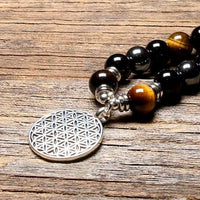 Bracelet Mala "Ancrage & Protection" en Oeil de Tigre, Obsidienne & Hématite -  - L'Arbre des Chakras