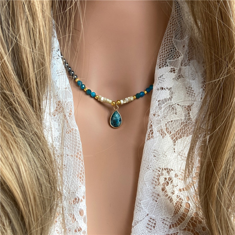 Collier Ras de Cou "Goutte" en Apatite -  - L'Arbre des Chakras