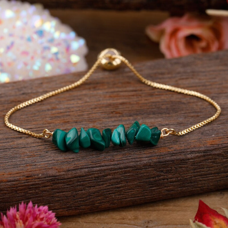 Bracelet Fin en Pierres Irrégulières Naturelles - Malachite - L&#39;Arbre des Chakras