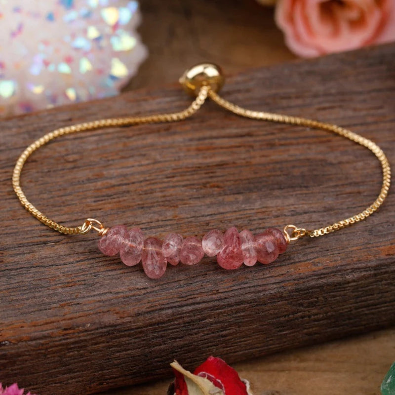 Bracelet Fin en Pierres Irrégulières Naturelles - Quartz Fraise - L&#39;Arbre des Chakras