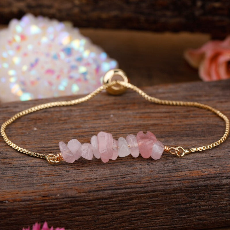 Bracelet Fin en Pierres Irrégulières Naturelles - Quartz Rose - L&#39;Arbre des Chakras