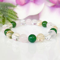 Bracelet "Chance & Opportunité" en Aventurine, Citrine, Quartz Rose & Cristal Clair - 17cm - L'Arbre des Chakras