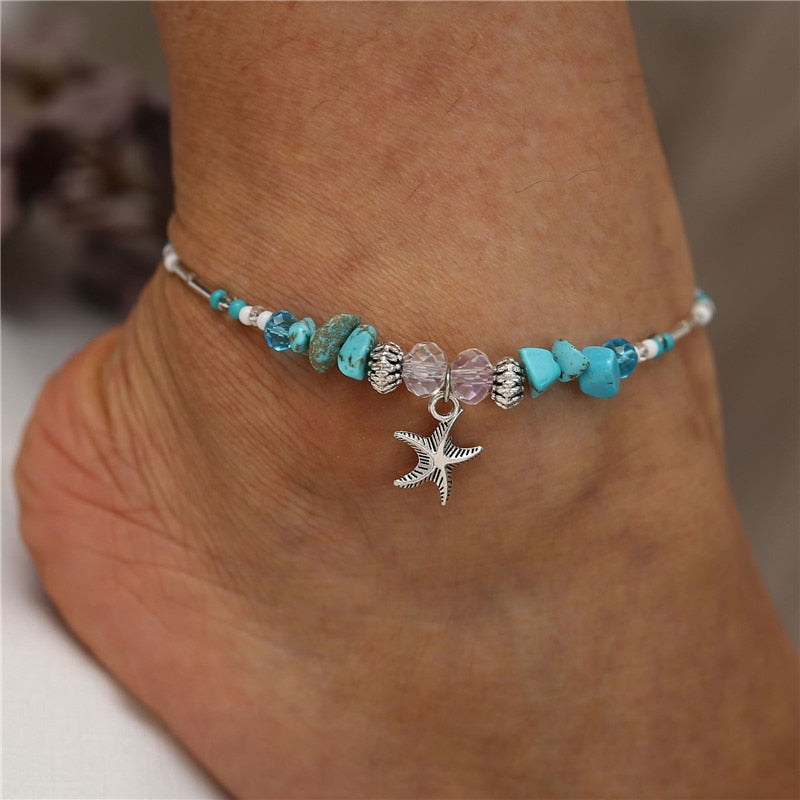 Bracelet de Cheville Étoile de Mer en Turquoise -  - L'Arbre des Chakras