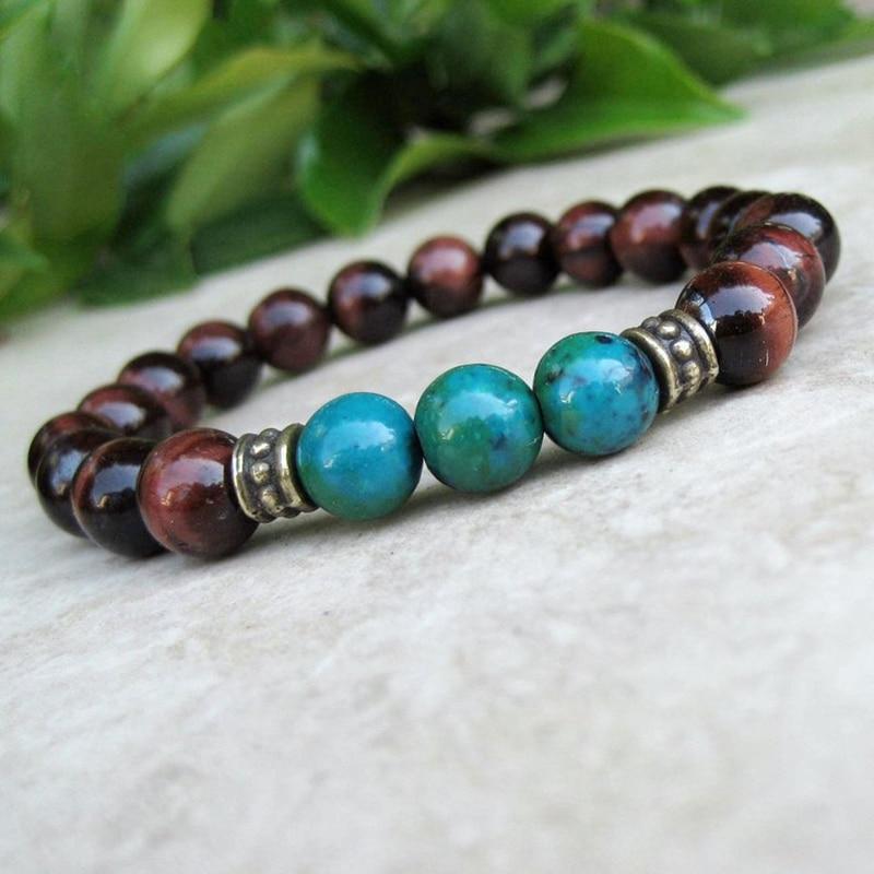 Bracelet "Équilibre Intérieur" en Oeil de Taureau & Chrysocolle -  - L'Arbre des Chakras